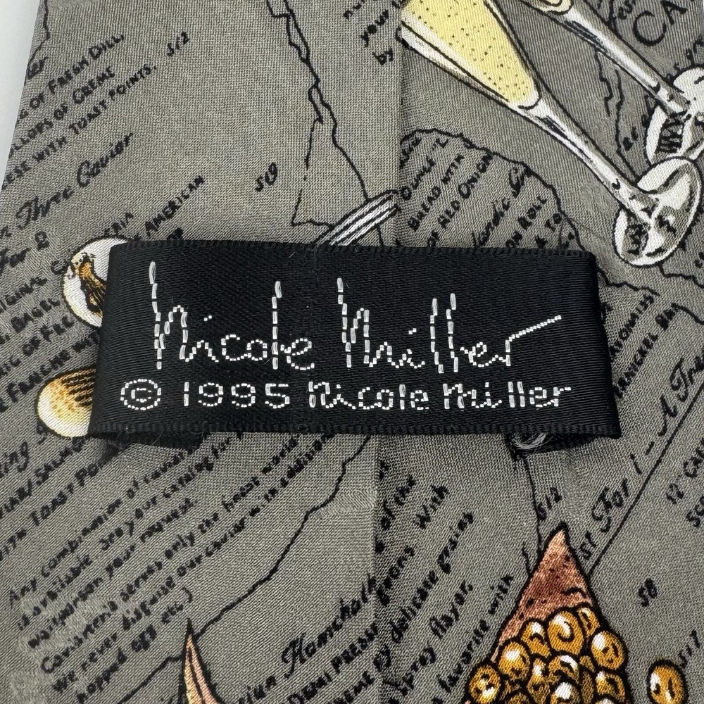 VTG Nicole Miller Caviar Cocktail Novelty Silk Tie 1995 Gray - Picture 9 of 12